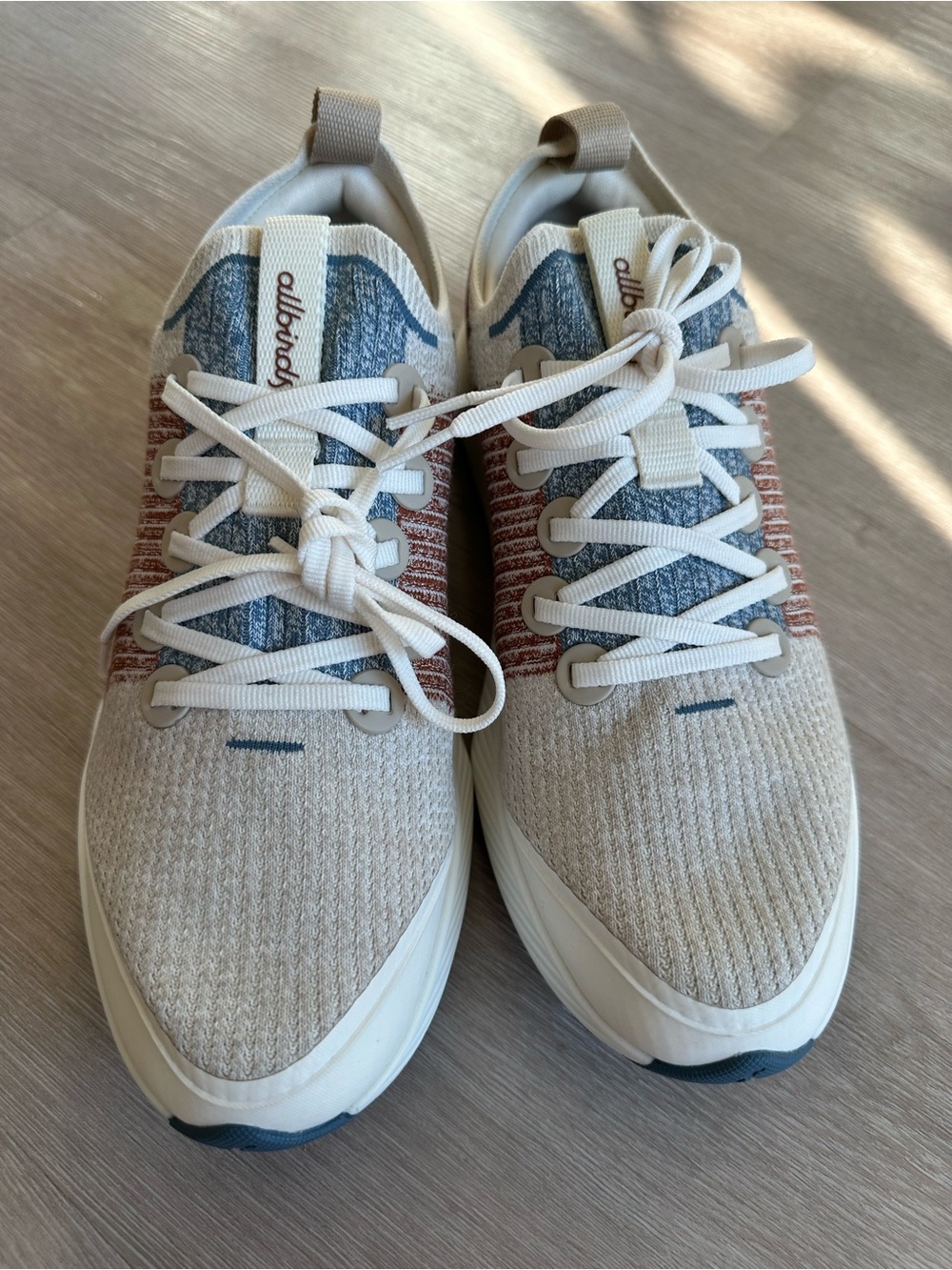 Allbirds tree glider, cream blue and burnt orange, womens 10.5, NEW